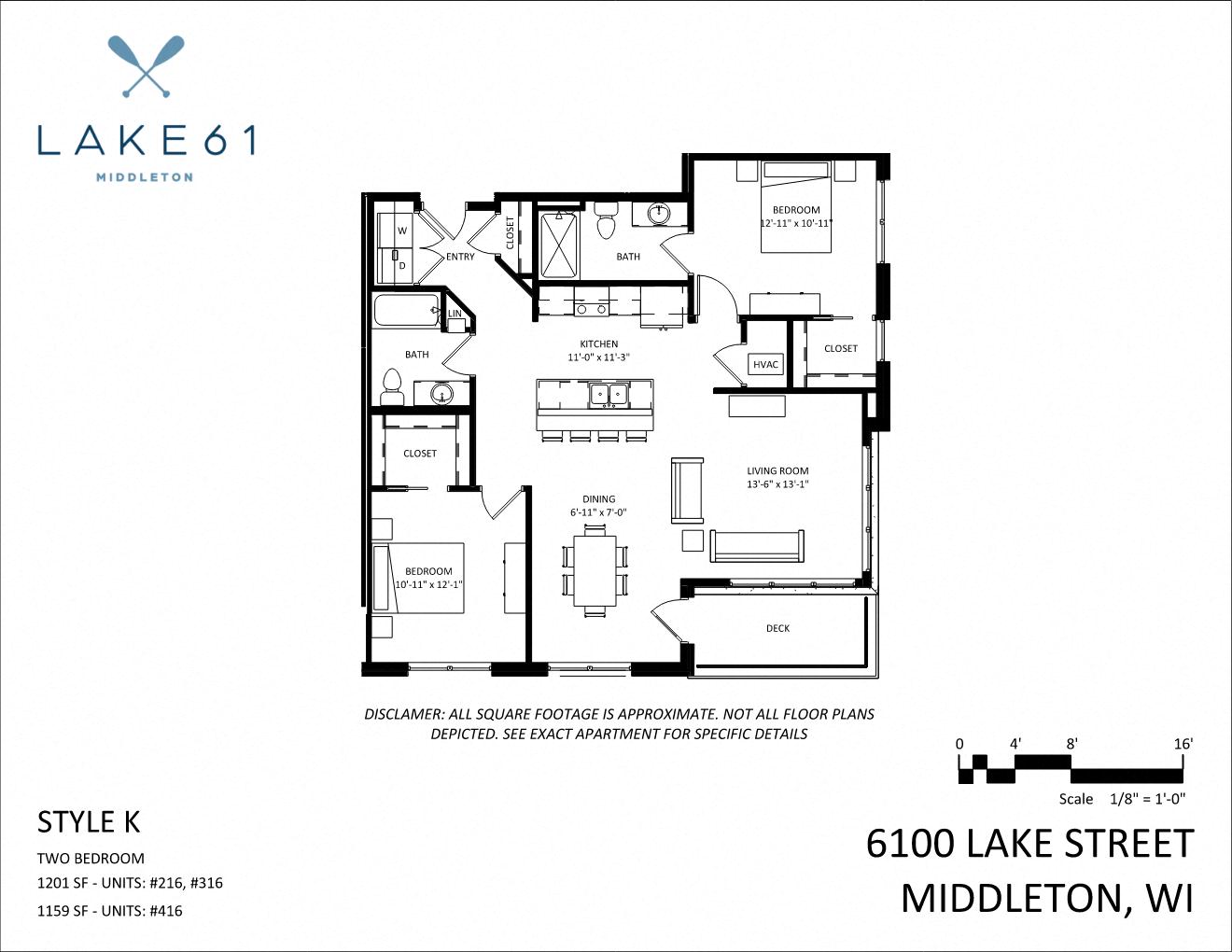 Floor plan for 2 beds, 2 baths, 1201 sqft